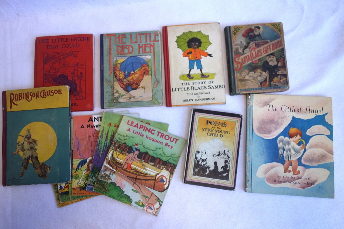 Grouping of 13 kids books including The Story of Little: Grouping of 13 kids books including The Story of Little Black Sambo - Howard Alteman edition 1931, The Santa Claus Gift Book late 19th century, The Little Red Hen 1st edition 1918, etc.