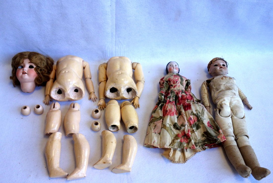 Grouping of doll and doll parts including 2 German (1 of 7)