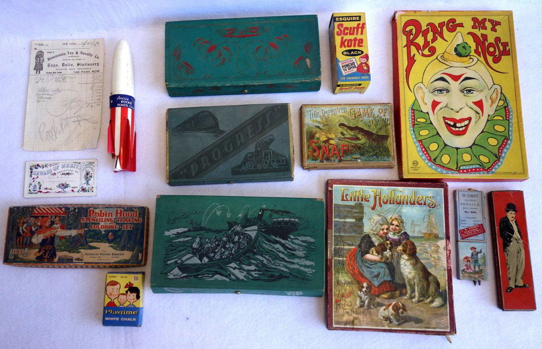 Grouping of mostly pencil boxes, pencils and school (1 of 4)