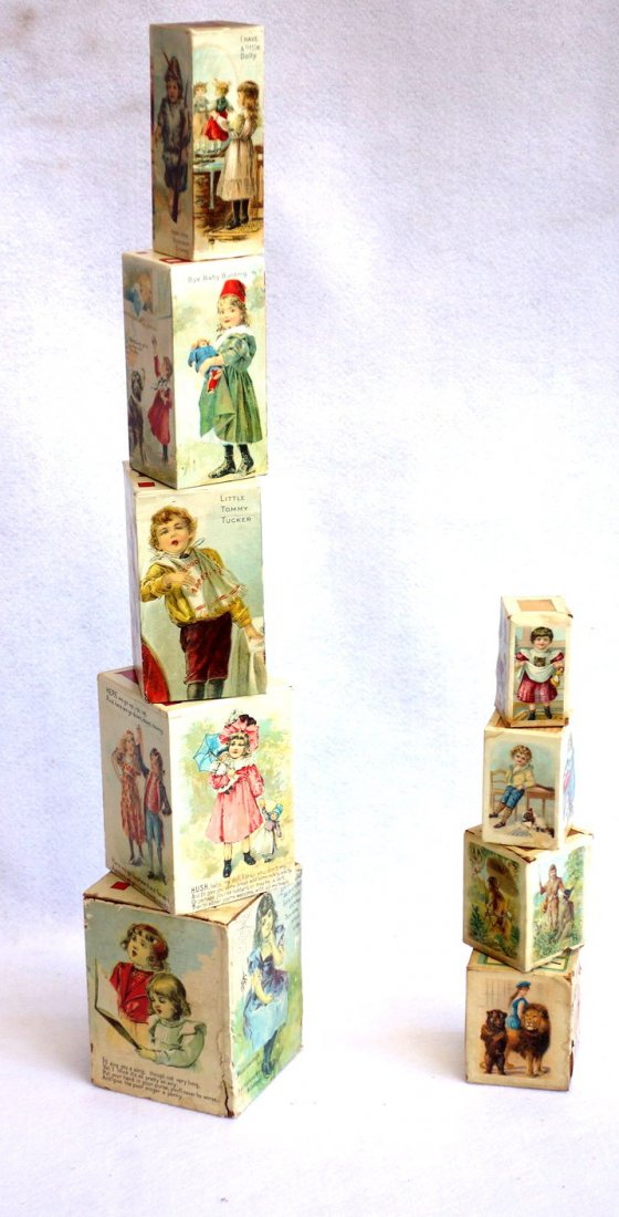 Two sets of lithographed stacking blocks, late 19th (1 of 5)