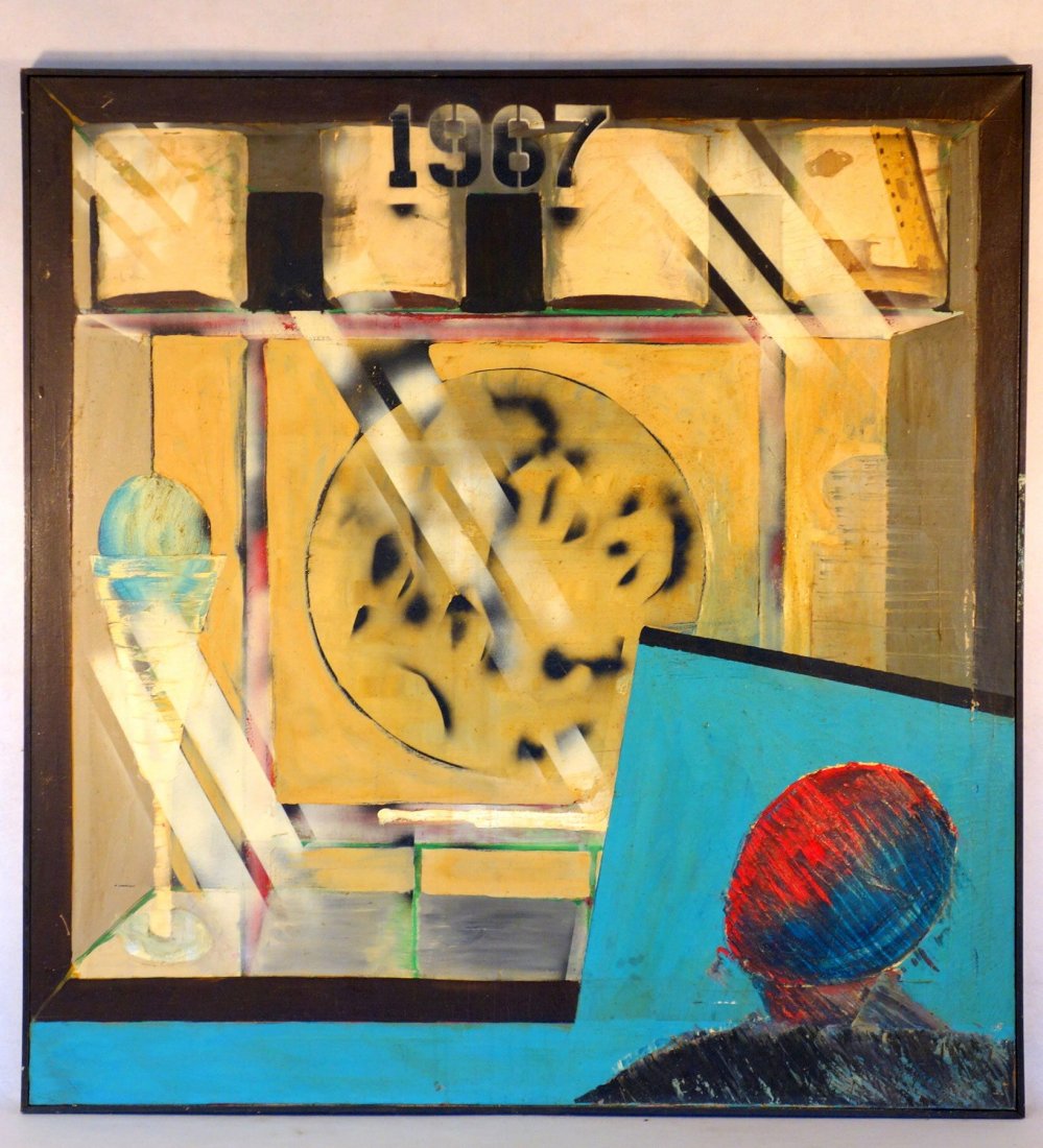 Max Coyer (Max R. Coyer, CT 1954-1988) O/C Abstract: Max Coyer (Max R. Coyer, CT 1954-1988) O/C Abstract painting entitled on reverse "Cornell 1967" - signed Max Coyer '83 on reverse. 48.75" x 50.75. Excellent condition.