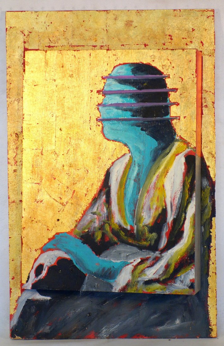 Max Coyer (CT 1954 - 1988) Oil and gold on wood panel: Max Coyer (CT 1954 - 1988) Oil and gold on wood panel - Abstract Expressionist entitled on reverse "Icon of Waiting". Signed on reverse Max Coyer '95. x0" x 31.5" x 5" Depth. Excellent condition.