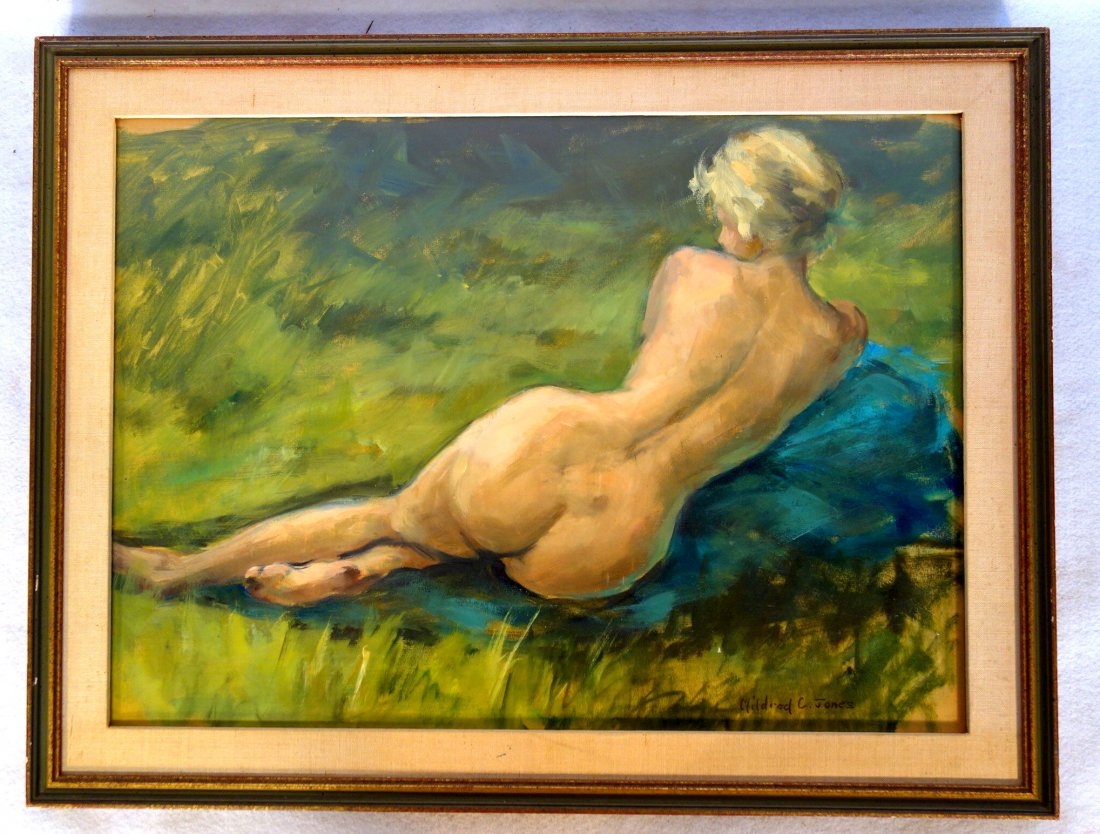 O/B Portrait of a nude signed Mildred C. Jones (Mass.: O/B Portrait of a nude signed Mildred C. Jones (Mass. 1899-1992). Very good condition. 23.5" x 16.75".
