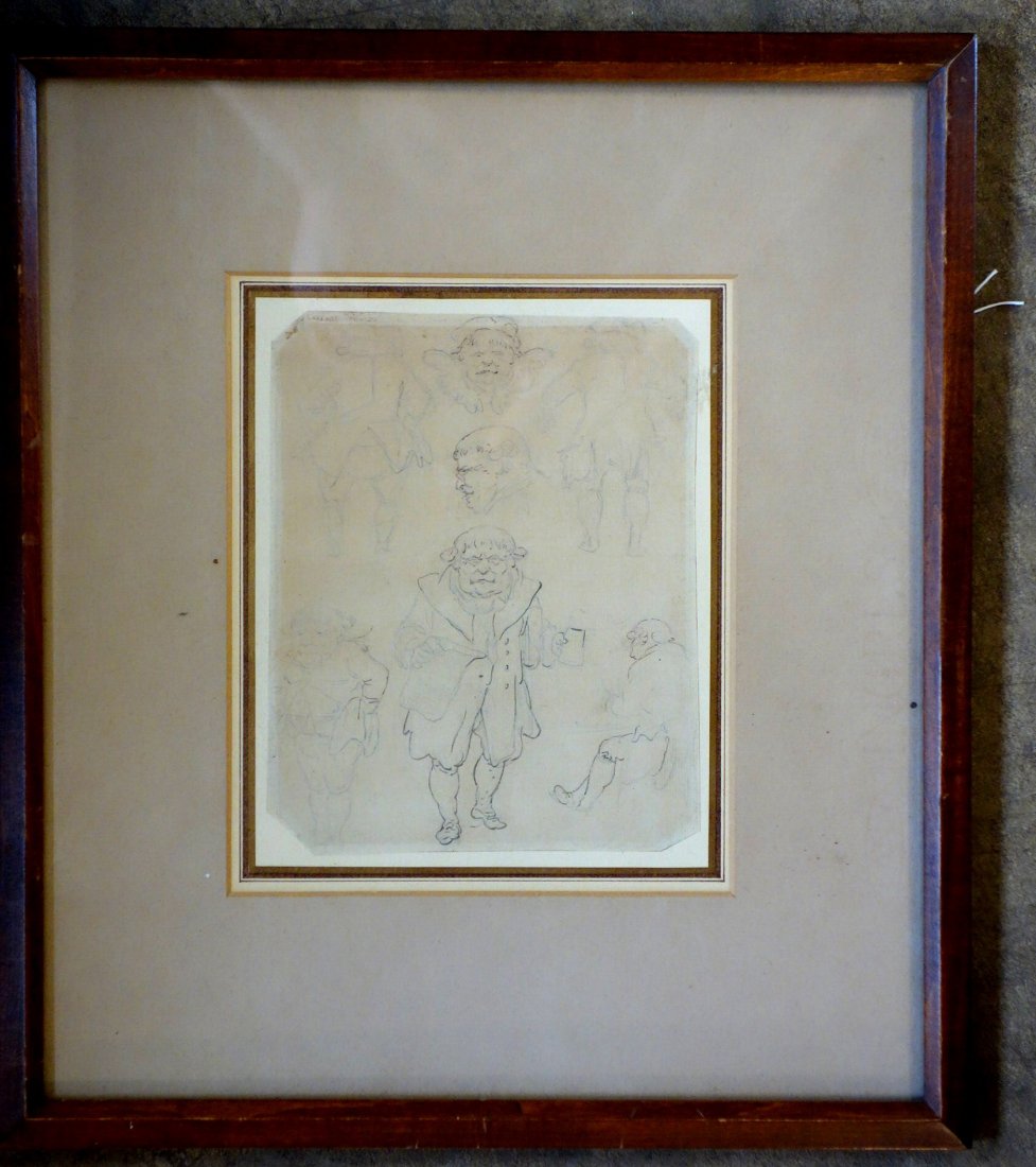 Caricature study of gentleman in chalk and pen/ink: Caricature study of gentleman in chalk and pen/ink attributed to Thomas Rowlandson (London 1756-1827). Previously sold at Christie's NY. 6" x 8". Very good condition.