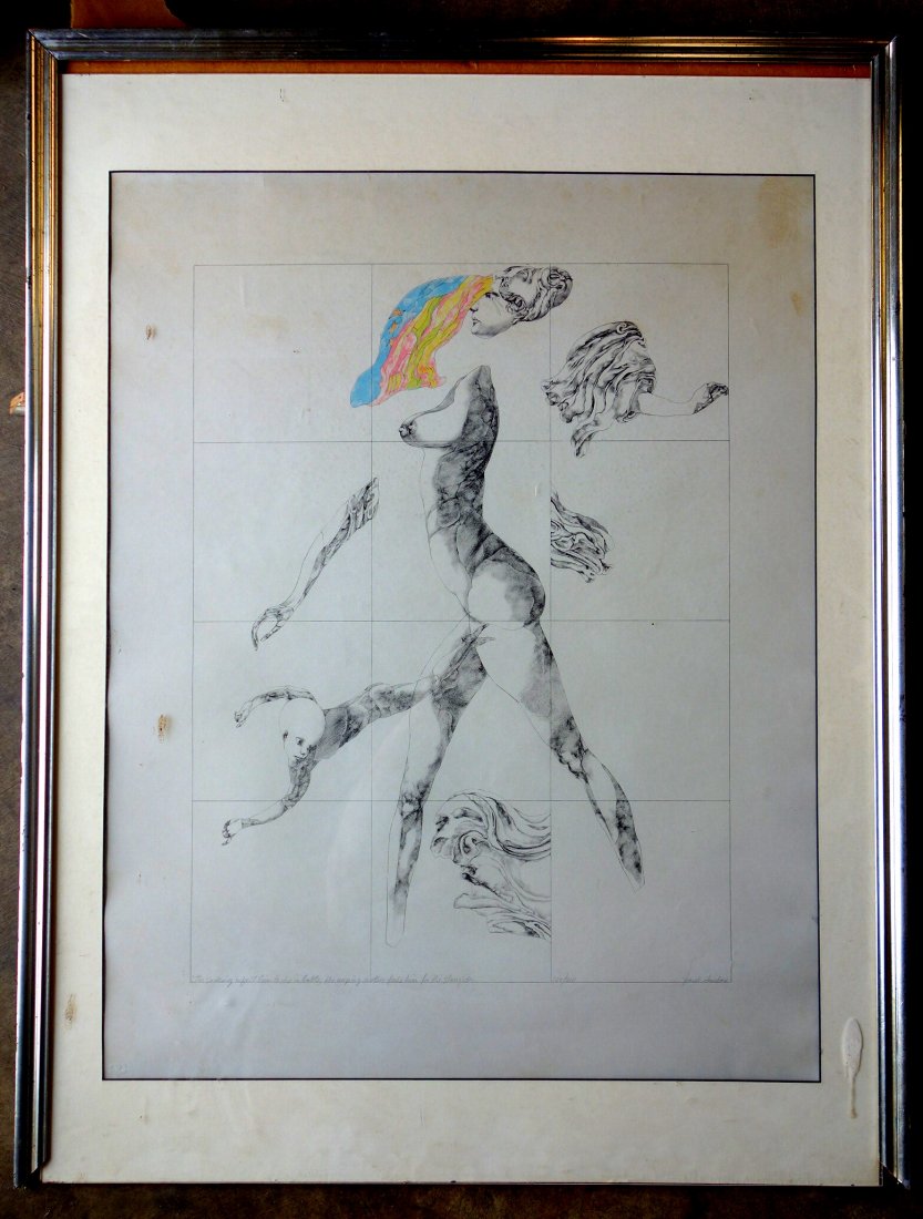 Large folio modernistic lithograph signed Jacob Landau: Large folio modernistic lithograph signed Jacob Landau (American, 1917 - 2001) - with pencil inscription along left bottom margin "The sucking infant lives to die in battle, the weeping mother feeds h
