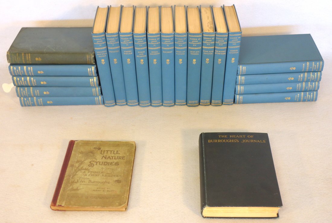 Grouping of John Burroughs books including 19 vol's: Grouping of John Burroughs books including 19 vol's "Works of John Burroughs" 1905 edition - excellent condition, LIttle Nature Studies 1897, and The Heart of Burrough's Journals 1928.