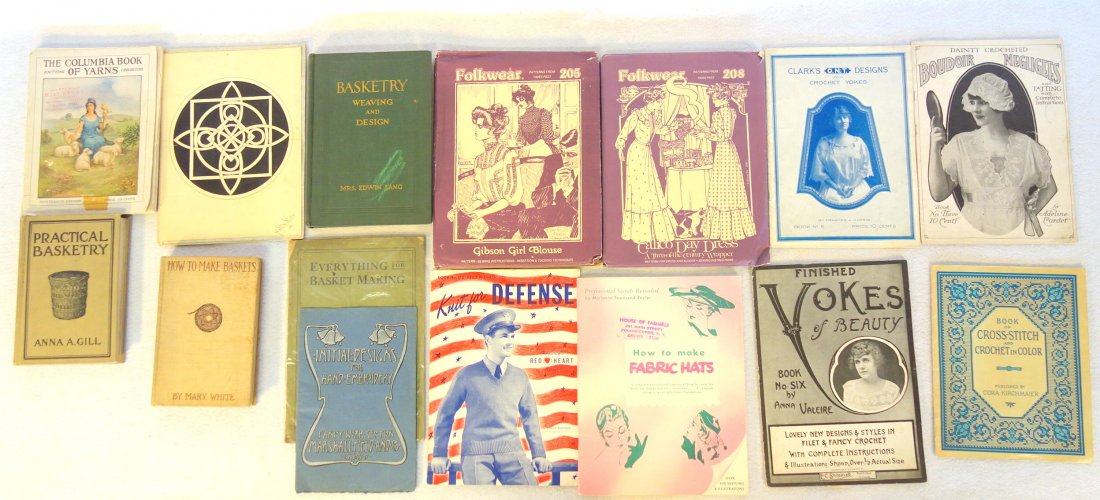 Grouping of sewing and basket weaving related books.: Grouping of sewing and basket weaving related books. Most in good condition, early to mid 20th century.