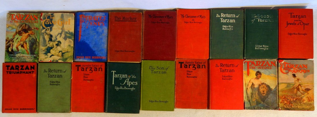 Grouping of books by Edgar Rice Burroughs including: Grouping of books by Edgar Rice Burroughs including Tarzan at the Earth's Core copyright 1929-30 - with original dust jacket - very good condition; 12 other Tarzan books copyright 1915 to 1932 - some 