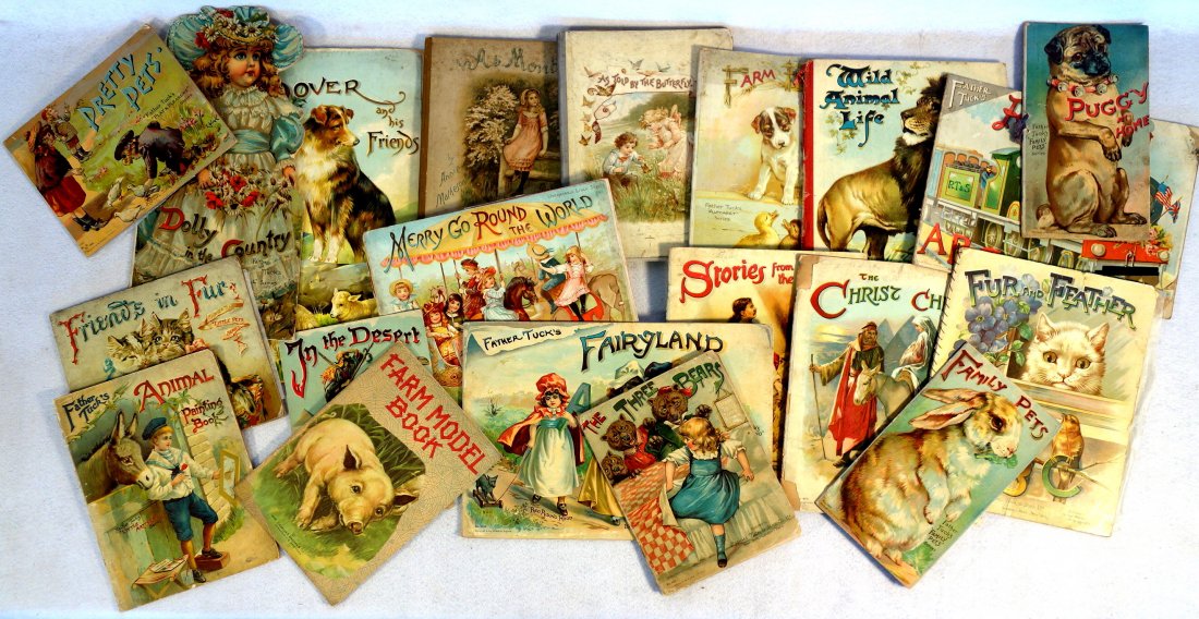 Grouping of 20 Raphael Tuck & Sons kids books including: Grouping of 20 Raphael Tuck & Sons kids books including "Merry Go Round The World", "As Told By The Butterfly", "Dolly in The Country", "Friends in Fur", "The Three Bears", "Family Pets", "Puggy at Ho
