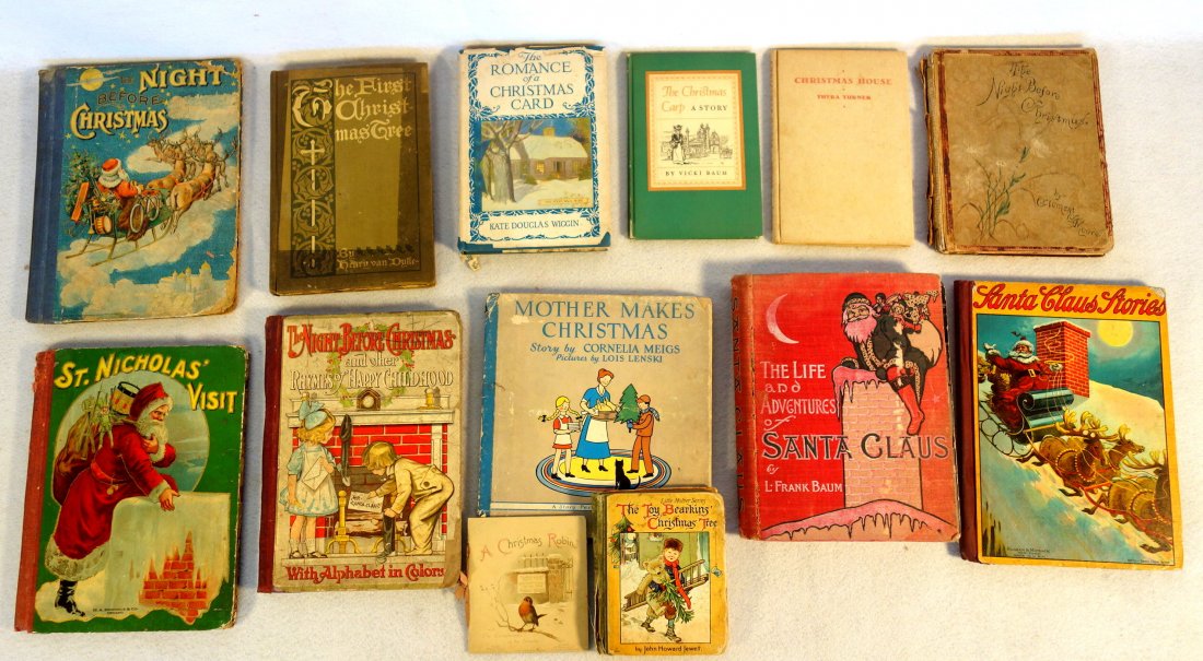 Grouping of 12 old Christmas related books, late 19th: Grouping of 12 old Christmas related books, late 19th to early 20th century including 1883 edition of The Night before Christmas by Clement C. Moore - fair condition. Most in fair to good condition.