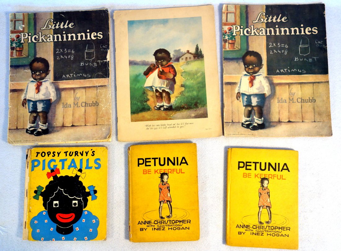 Grouping of 6 Black Americana children's books: Grouping of 6 Black Americana children's books including: 2 books "Petunia be Keerful" by Anne Christopher with illustrations by Inez Hogan, both published in 1934 - one in excellent condition and one