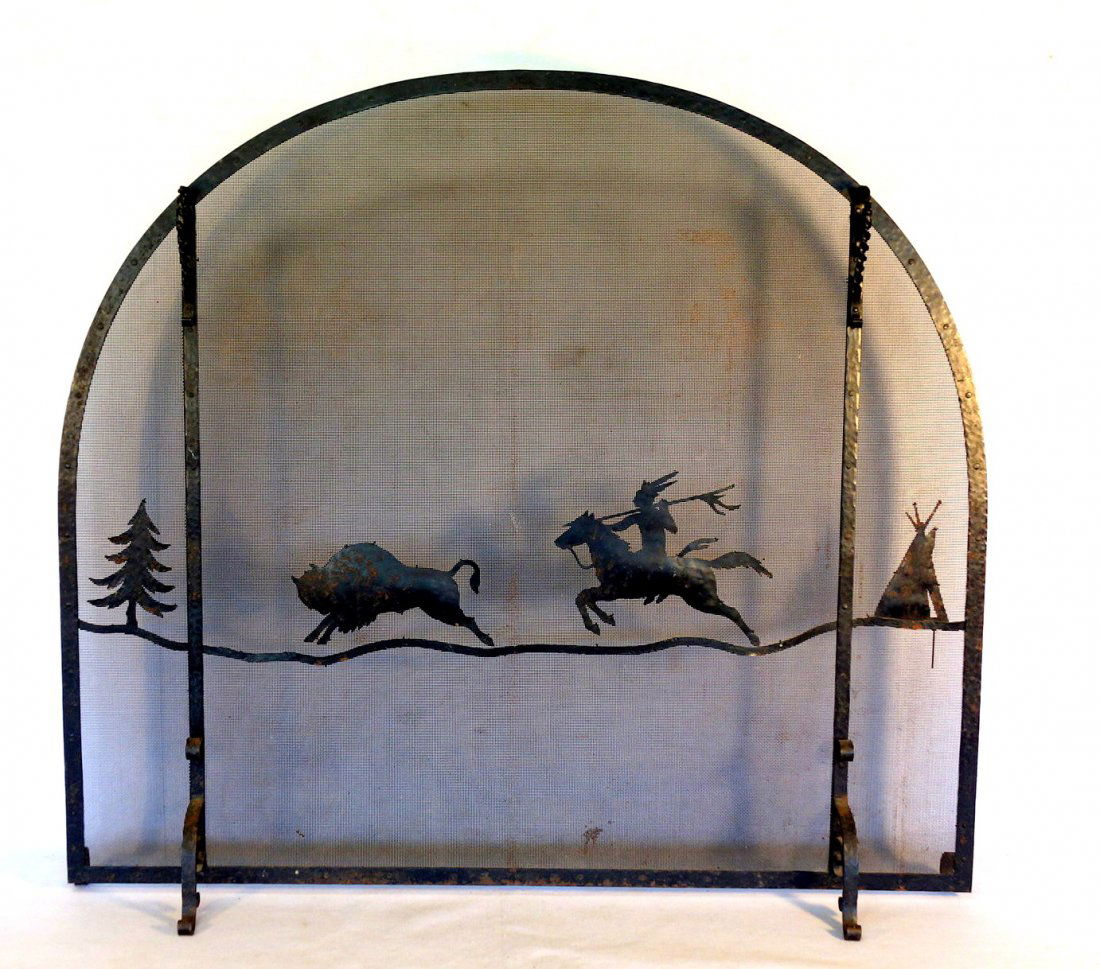 Custom made 1/2 round fireplace wire mesh screen with (1 of 4)