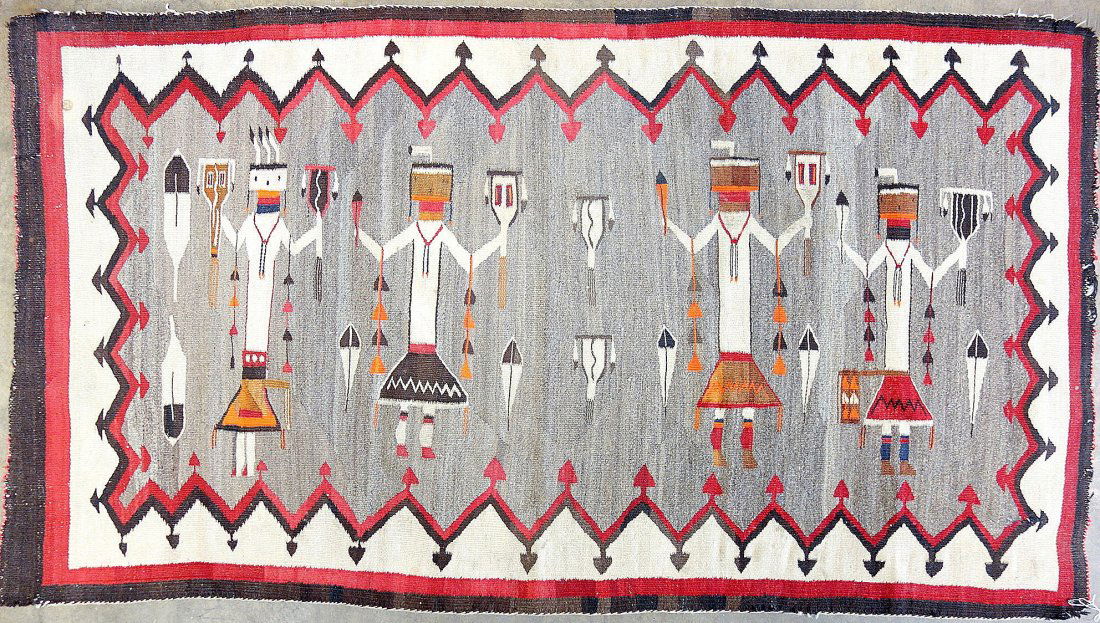 Pictorial Navajo Yei rug - figures appear to be holding (1 of 4)