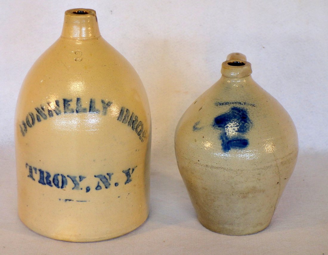 Two Troy NY stoneware jugs including 1 gallon ovoid (1 of 4)