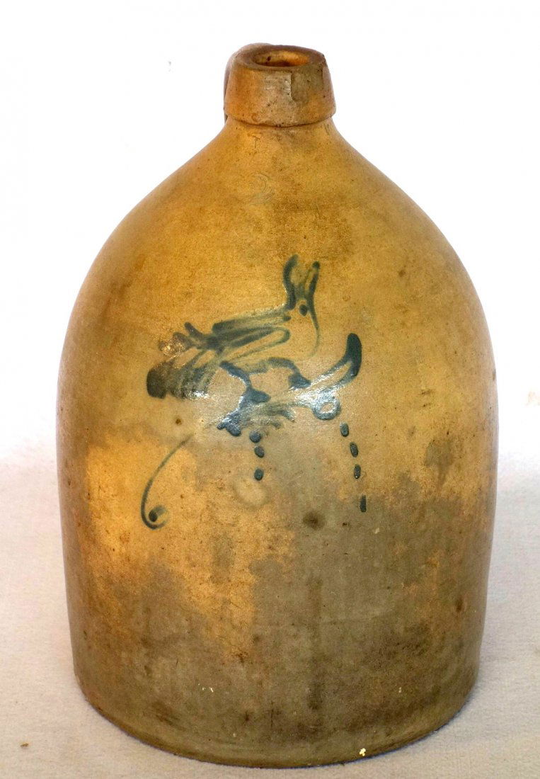 Stoneware 2 gallon jug with cobalt blue bird on branch (1 of 3)