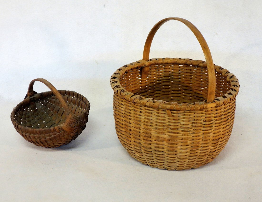 Two early splint baskets including small melon basket - (1 of 6)