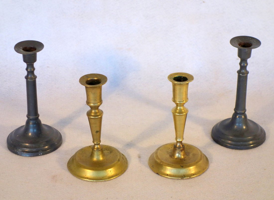 Two pair of early candlesticks including brass - 6.25"H (1 of 2)