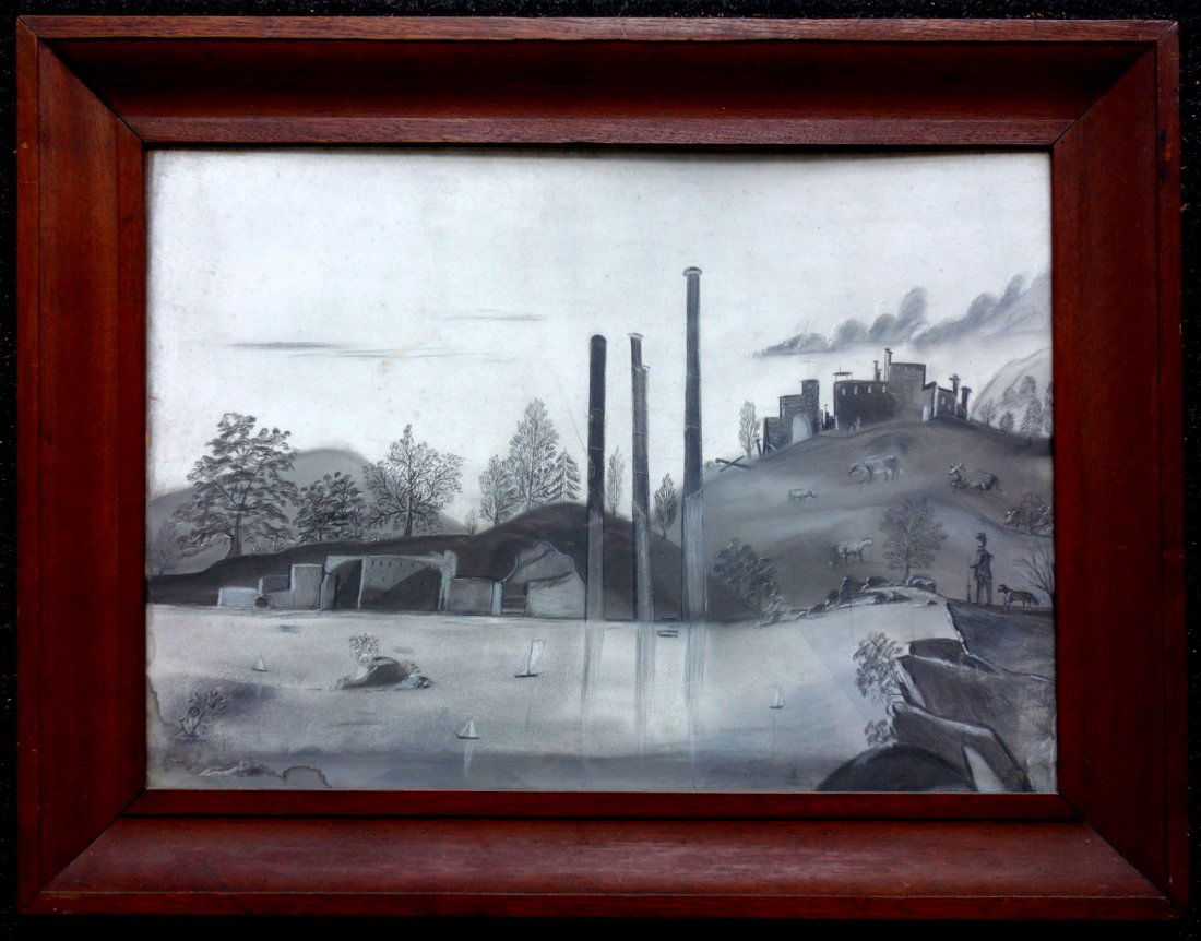 Large sandpaper drawing probably depicting brick making (1 of 4)