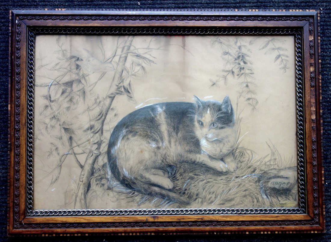 Mixed media portrait of reclining cat "Angel" signed (1 of 4)