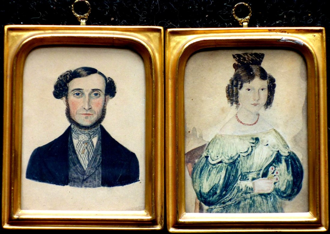 Pair of miniature water color portraits of young man (1 of 4)