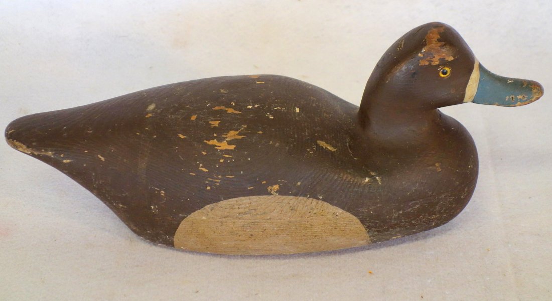 Blue bill duck decoy, base stamped RCW. appears to (1 of 5)