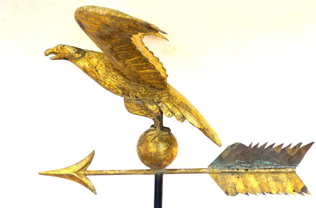 Large spread wing eagle standing on orb in old gold (1 of 7)