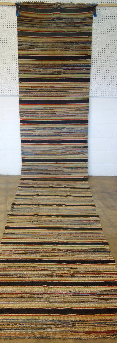 Rag rug runner - 16' 8" x 3' 4". Good condition. Late (1 of 6)