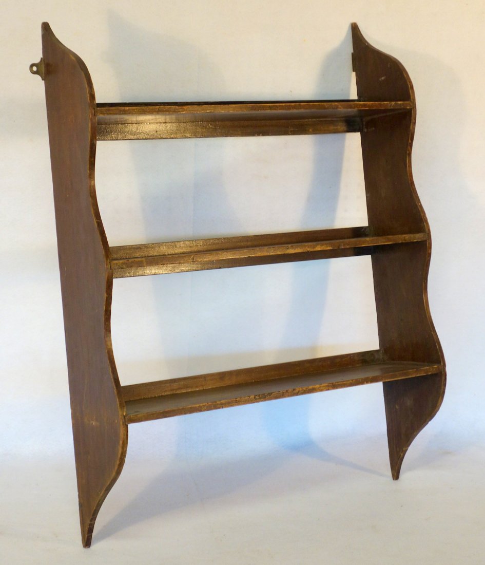Early 3 tier open front wall shelf in old finish. (1 of 3)