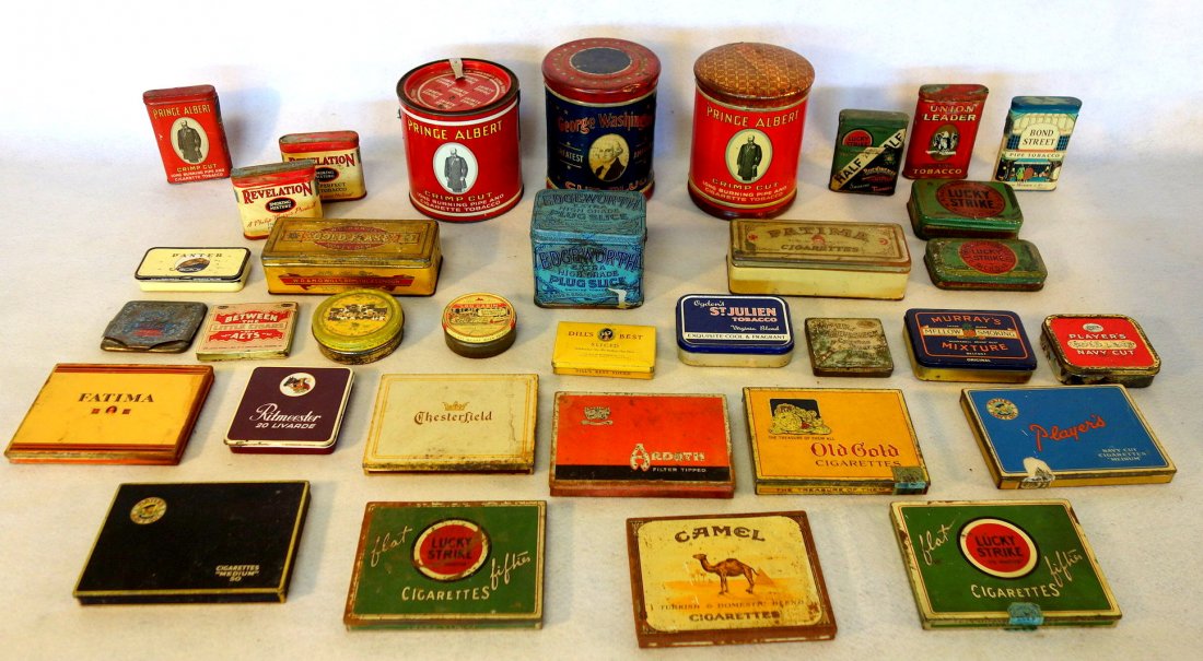 Grouping of  34 tobacco tins including George (1 of 4)