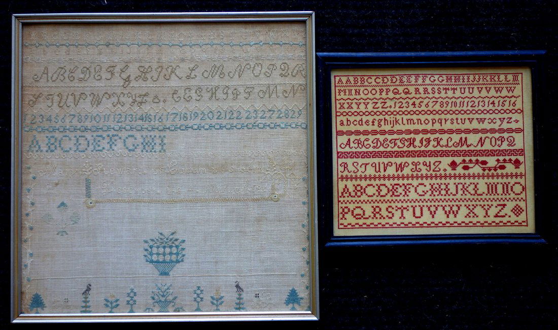 Two samplers including signed alphabet/pictorial (1 of 6)