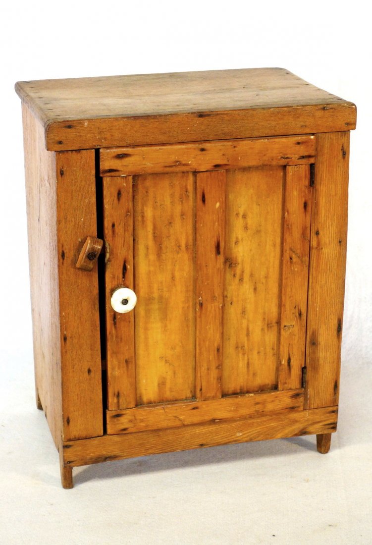 Primitive pine single door table top cabinet with (1 of 3)