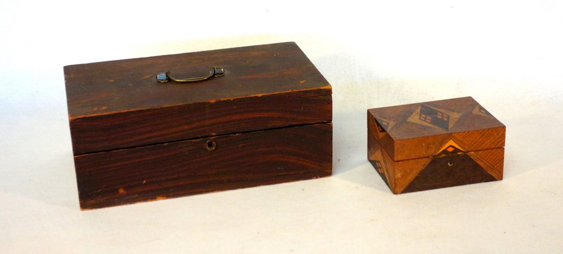 Two country boxes including grain painted document box (1 of 7)
