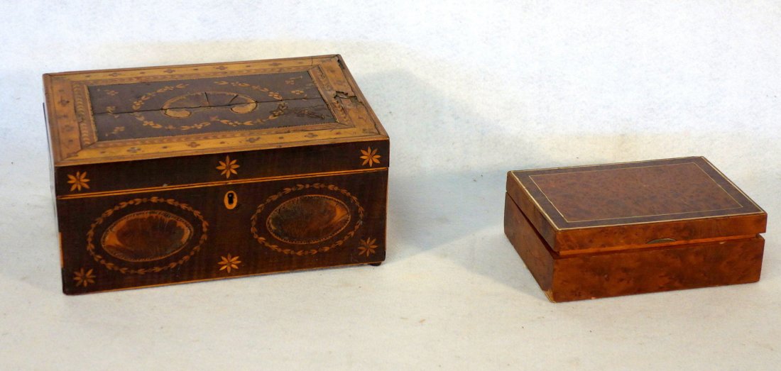 Two early inlaid boxes including cigarette box in (1 of 7)