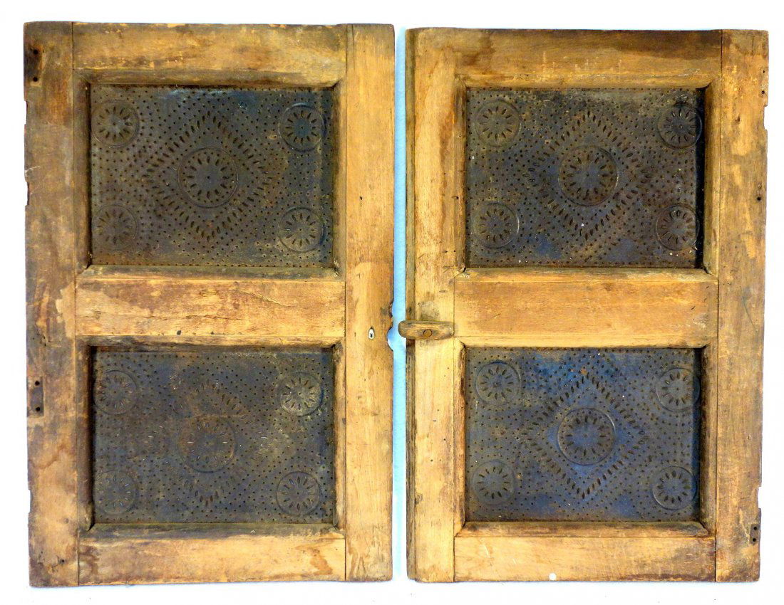 Two pierced tin pie safe doors with double panels on (1 of 3)