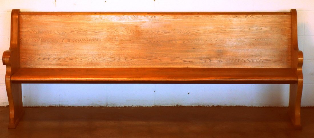 American chestnut church pew - 89.5"L x 20.5"D x: American chestnut church pew - 89.5"L x 20.5"D x 33.25"H to top of back rail. Excellent condition.
