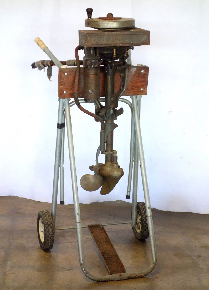 Evinrude Detachable Row-Boat Motor - Model A 51230.: Evinrude Detachable Row-Boat Motor - Model A 51230. Last patent date March 31, 1914. Motor turns over but is not running - hose with old taped repairs. Untouched and appears to be all original.