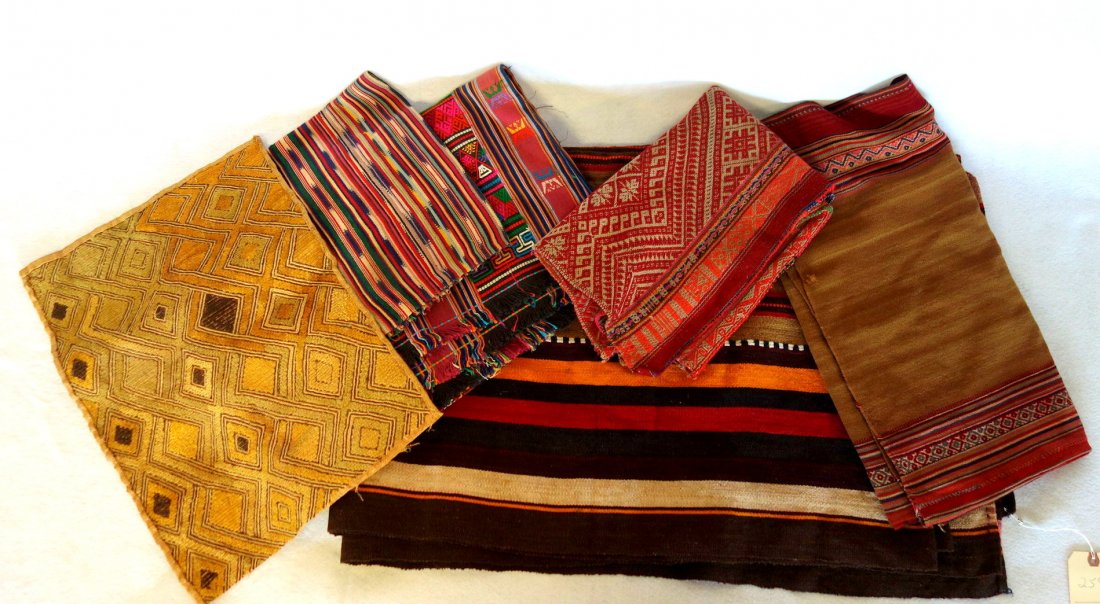 Grouping of 7 various woven textiles, 19th and 20th: Grouping of 7 various woven textiles, 19th and 20th century, including some in homespun wool. All in good condition. The largest being a large table runner 9' 11" x 3' 4".