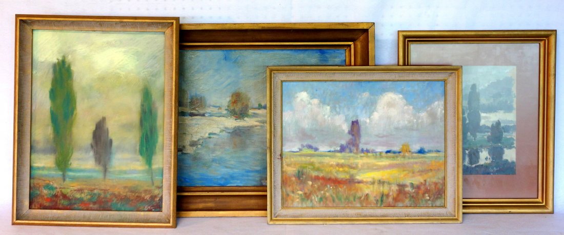 Grouping of 4 impressionist landscapes including O/B,: Grouping of 4 impressionist landscapes including O/B, O/C, W/C and pastel, unsigned, but painted by Dr. Arnolds Jurjevics, Poughkeepsie NY. 20th century. Ranging in size from 9" x 12" to 16" x 20.25".