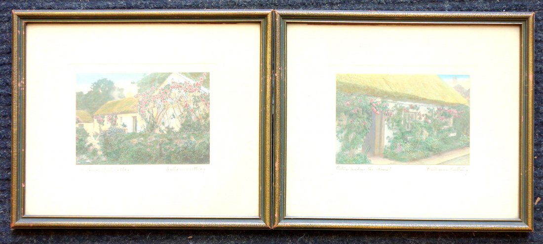 Two signed Wallace Nutting hand colored photos in: Two signed Wallace Nutting hand colored photos in original frames including "Enter Under the Roses" - 11.5" x 9.75"; and "A Laugh Gill Cottage" - 11.75" x 9.75". Both excellent condition and in origin