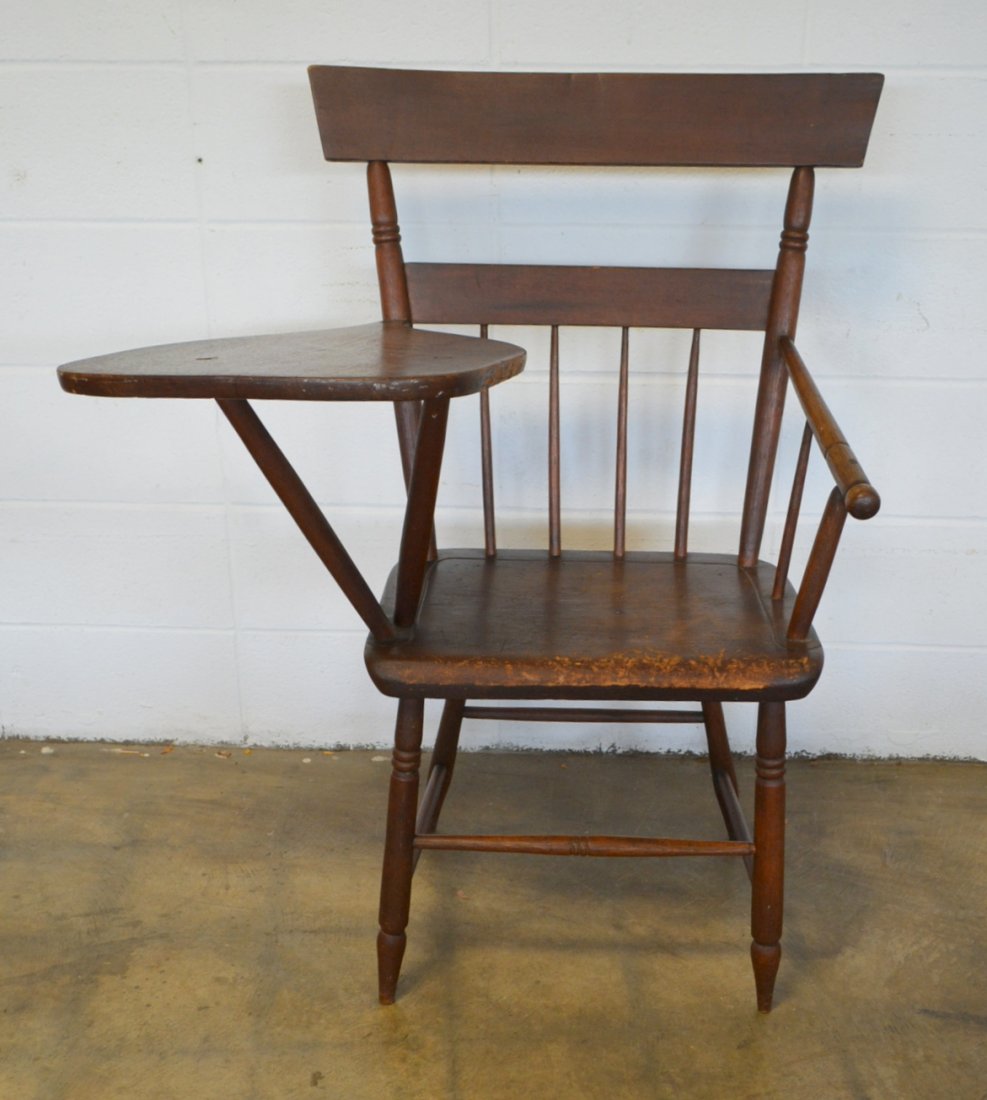 Late Windsor writing arm chair with faux bamboo: Late Windsor writing arm chair with faux bamboo turnings, circa 1800. Good condition.