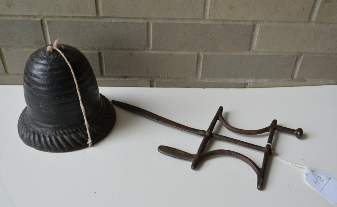 Two cast iron string holders including a beehive shape: Two cast iron string holders including a beehive shape marked on top "Property of the US P.O. Dept." - original black paint but someone has scraped the word "Long" into the paint on the side, otherwis