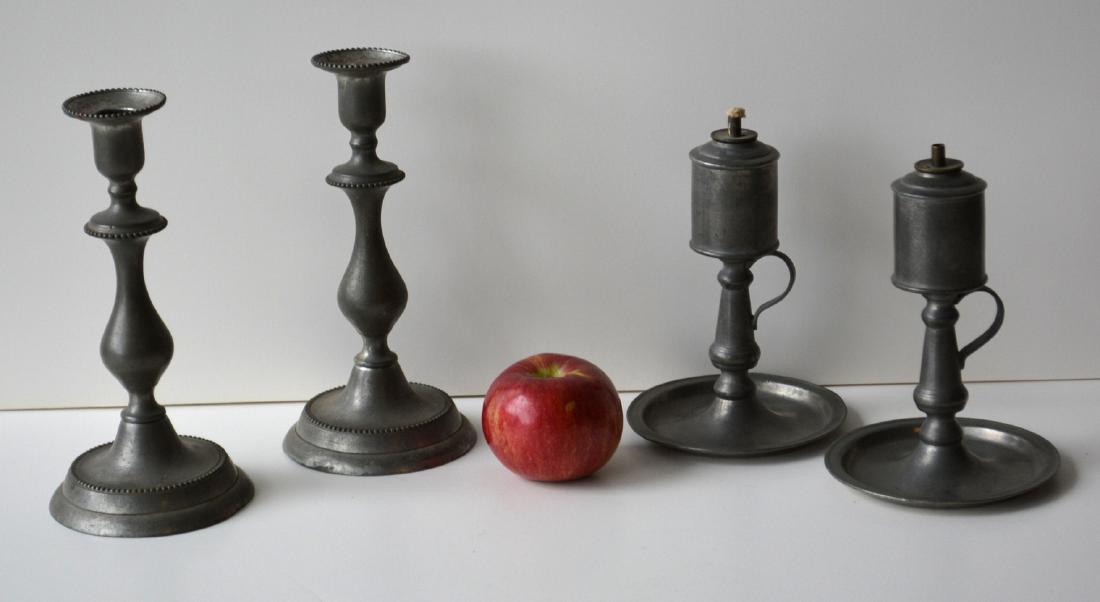 Four early pewter lighting devices including a matched (1 of 4)