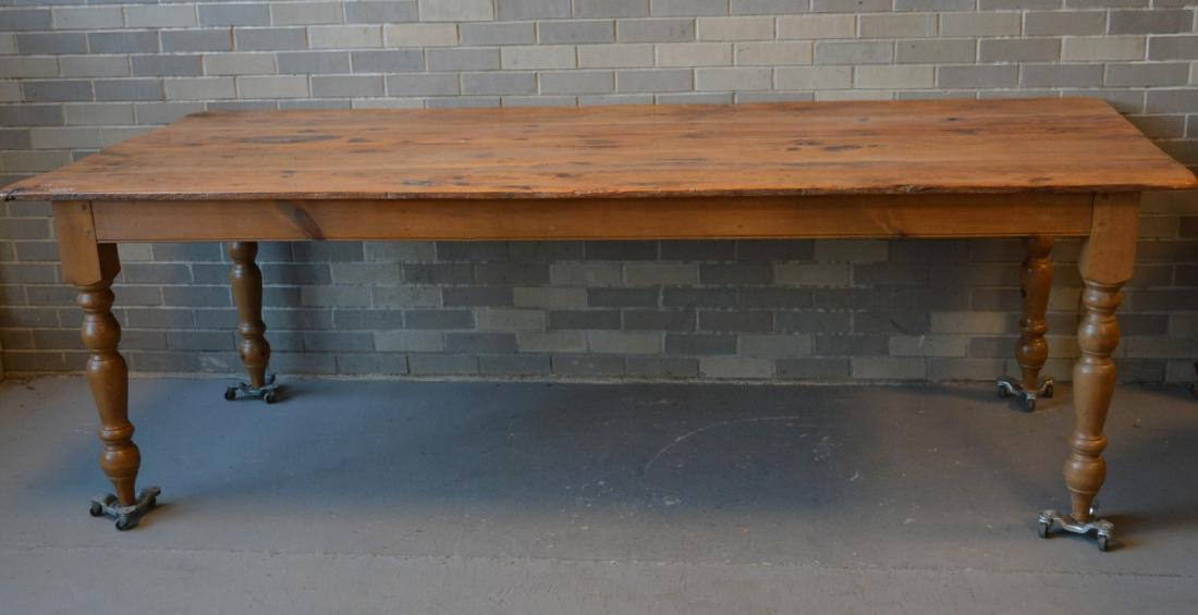 Large refinished pine farm table with scrubbed top and (1 of 5)