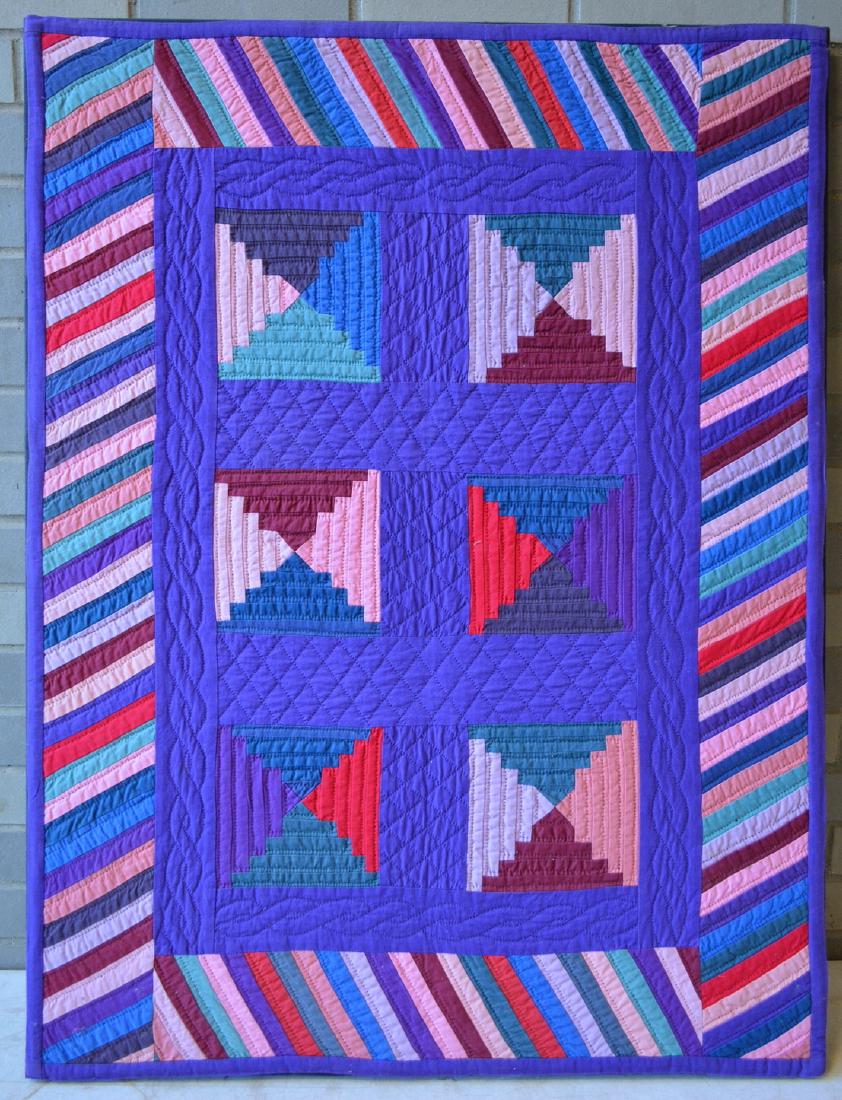 Mounted Amish crib quilt in the log cabin pattern with (1 of 3)