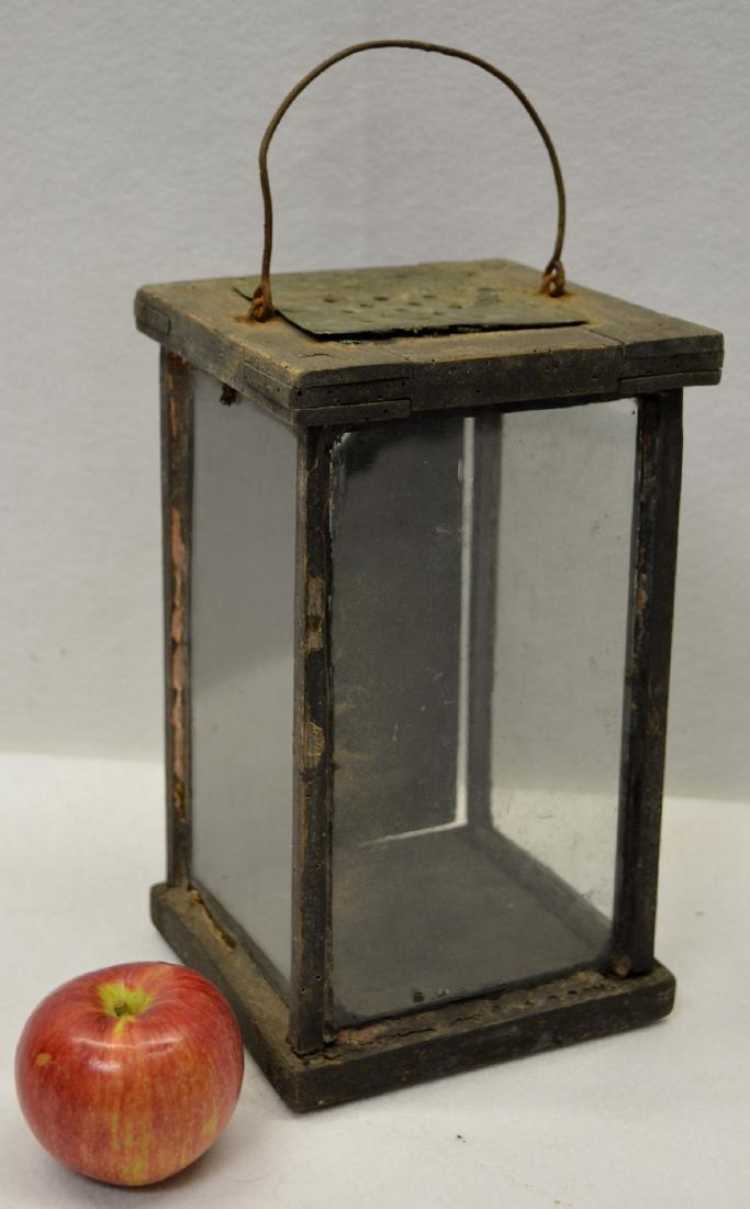 Candle lantern with wooden frame with 3 glass panels, (1 of 4)