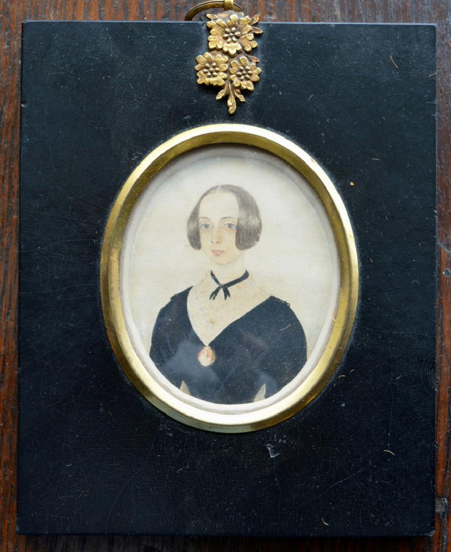 Miniature W/C Portrait of a lady wearing a black dress (1 of 3)