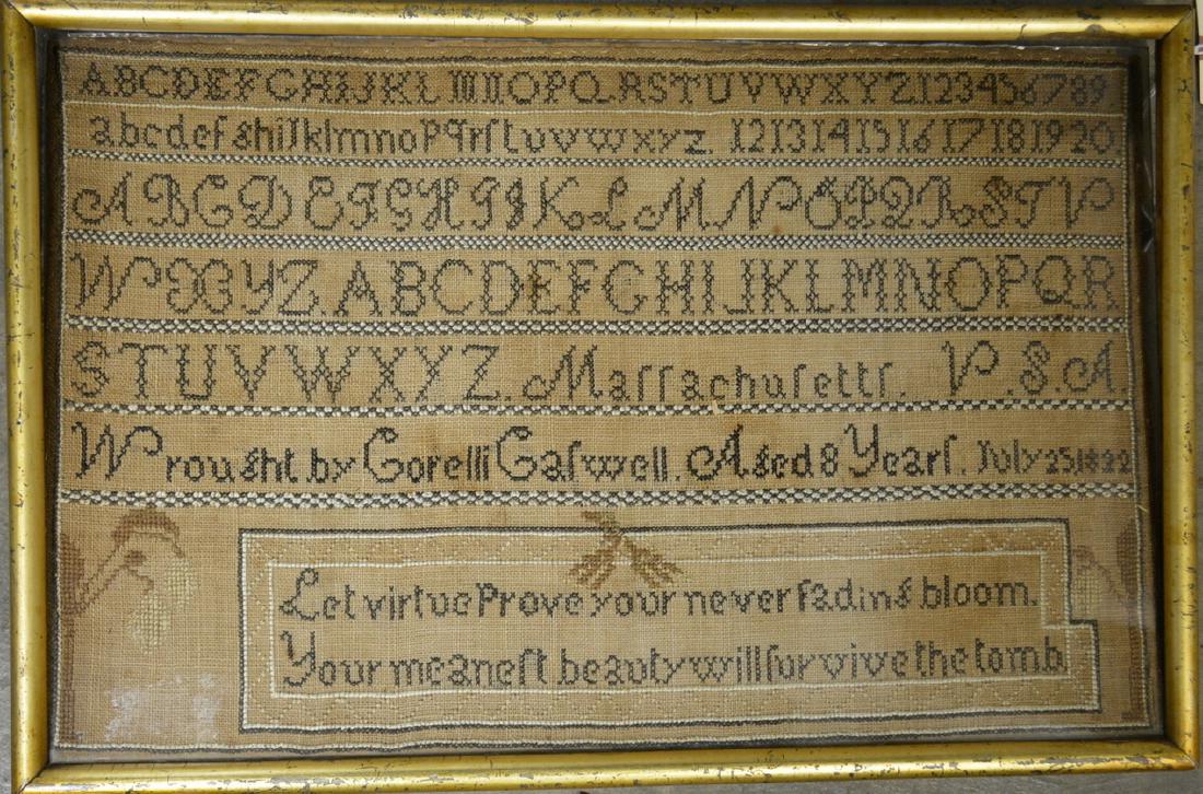 Massachusetts alphabet and motto sampler signed (1 of 2)