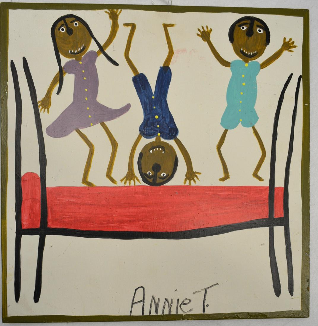 Annie Tolliver (Alabama, born 1950 - daughter of Mose): Annie Tolliver (Alabama, born 1950 - daughter of Mose) - Modernistic art Titled and dated on reverse "My Three grand children's Jumping Bed / 10-3-03" - signed on front "Annie T.". Provenance: Part 2 
