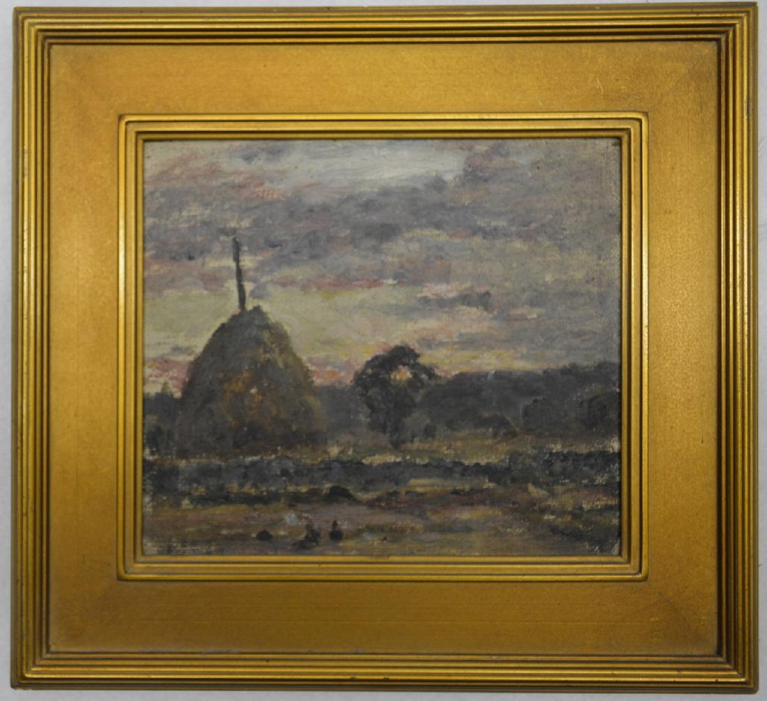 O/B Impressionist landscape with haystacks - very good (1 of 3)