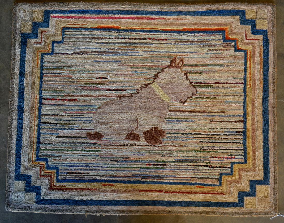 Hooked rug with central theme of Scottie Dog wearing a (1 of 5)